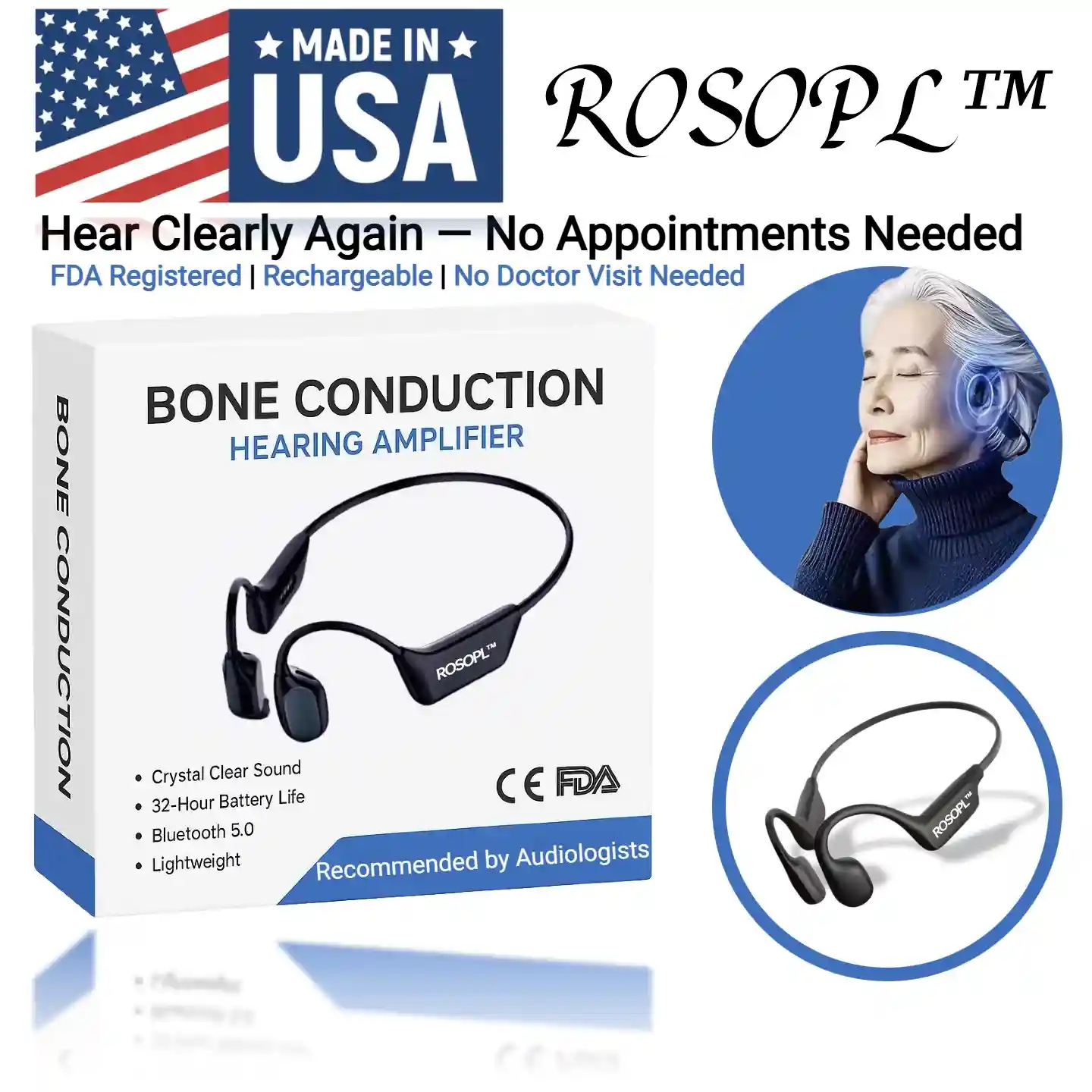 ROSOPL X1 Hear the Joy Again — Smart Bone Conduction Hearing Headphones 1