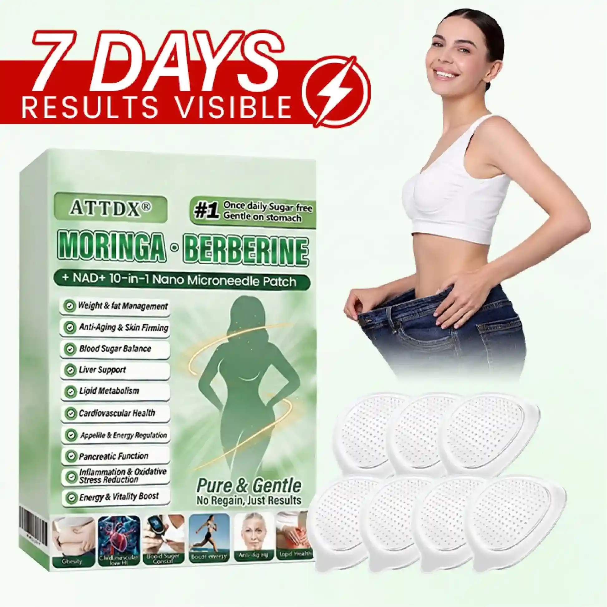 Moringa · Berberine + NAD+ 10-in-1 Nano Microneedle Patch
