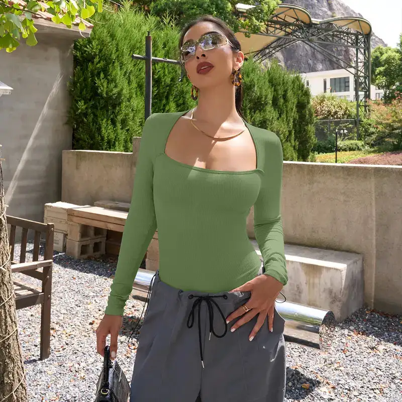 Slimoly Square Neck Long Sleeve Bodysuits - Image 4