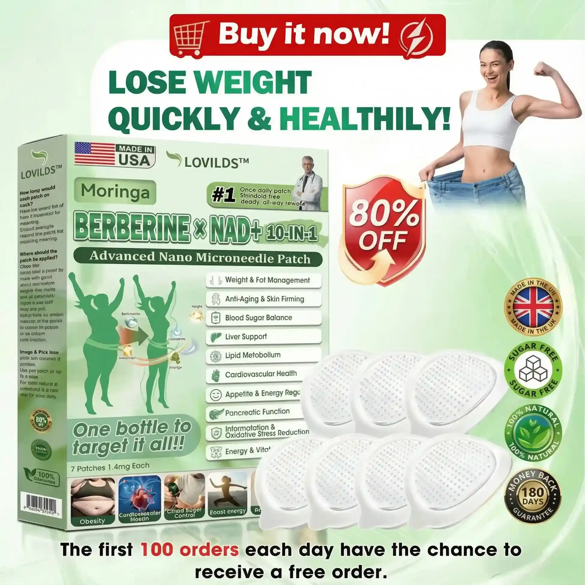 Moringa · Berberine × NAD+ 𝟏𝟎-𝐢𝐧-𝟏 𝐀𝐝𝐯𝐚𝐧𝐜𝐞𝐝 𝐍𝐚𝐧𝐨 𝐌𝐢𝐜𝐫𝐨𝐧𝐞𝐞𝐝𝐥𝐞 𝐏𝐚𝐭𝐜𝐡