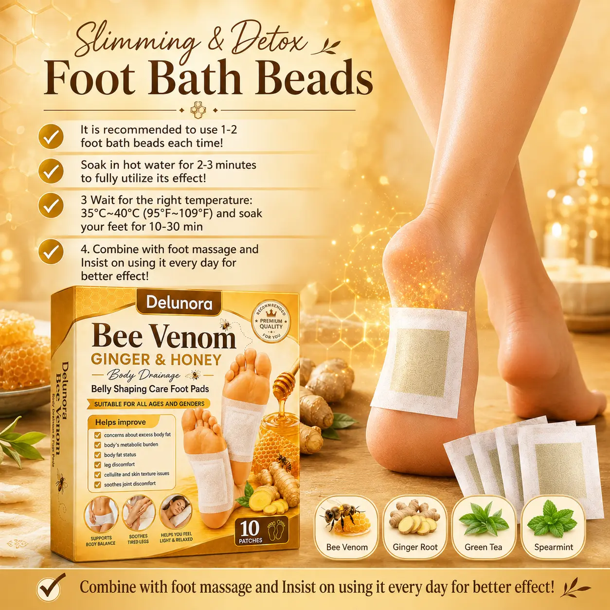 2026 New Bee Venom Ginger & Honey Foot Pads - Image 9