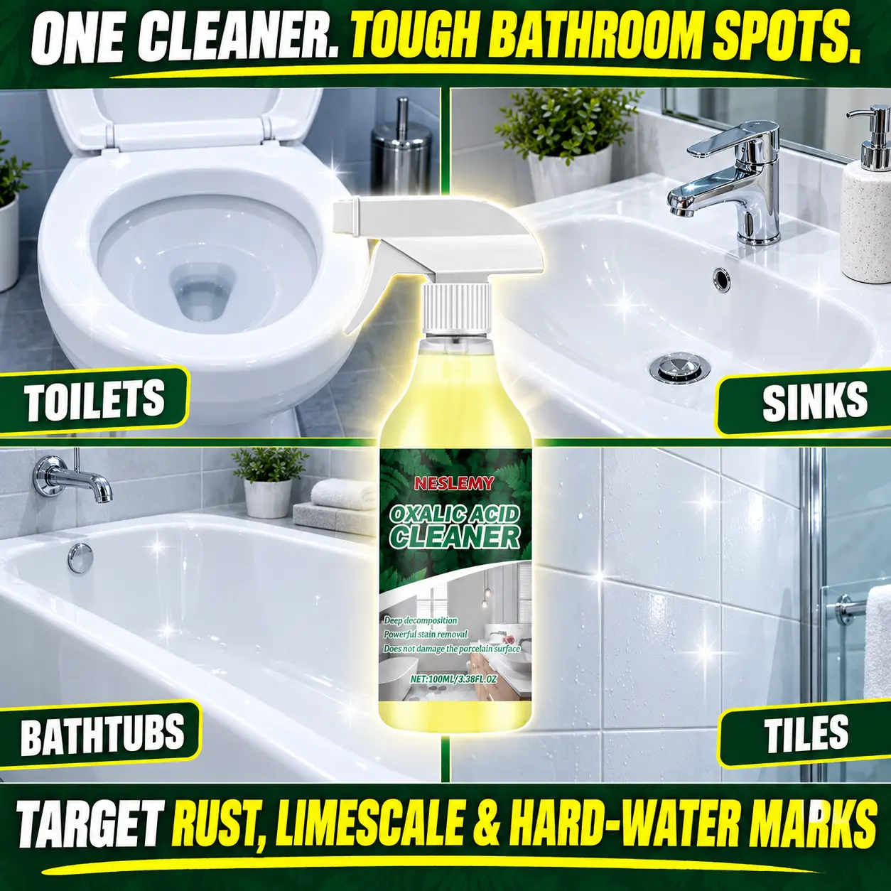 NESLEMY Oxalic acid Cleaner for Tough Toilet & Sink Stains - Image 3